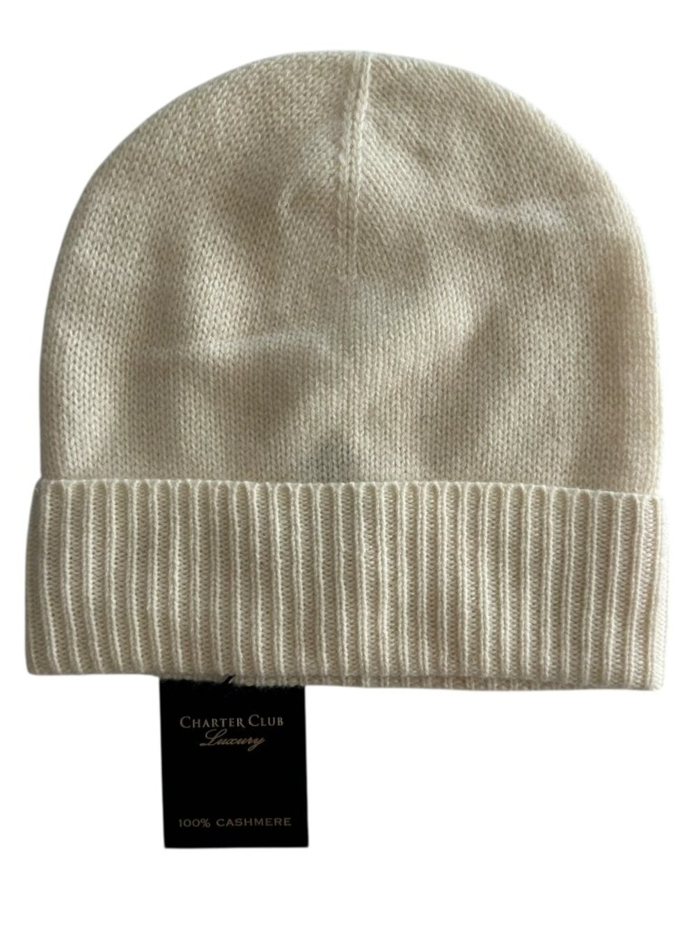 Charter Club Women's Bianco Crema 2 Ply Cashmere Cuffed Beanie NEW